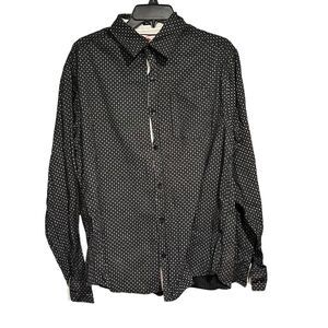 Checkpoint Men’s Fitted Floral Shirt L Black White Long Sleeve Button Up Preppy